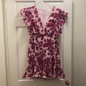 La Maison Talula. Size L. Pink with fuscia embroidery. Ruffle sleeves and him.